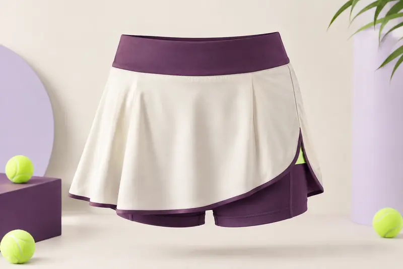 Jupe-short de tennis présentée de face sur un fond ivoire