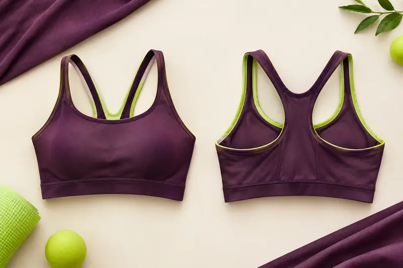 Brassière de sport présentée à plat avec ses bretelles visibles