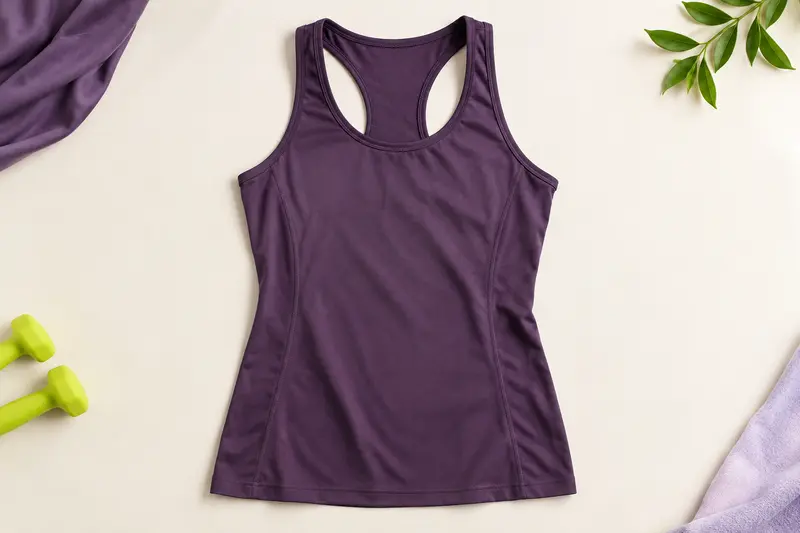 Débardeur de sport posé à plat avec ses emmanchures visibles