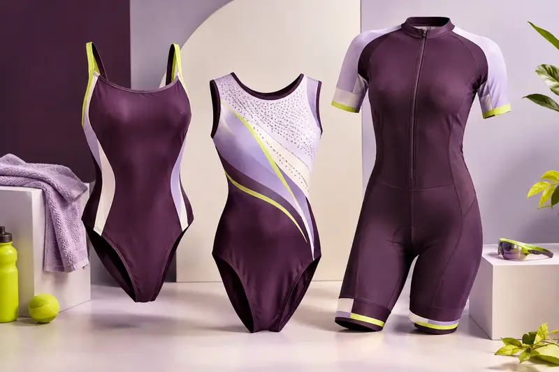 Maillot de bain, justaucorps et combinaison de sport présentés en studio