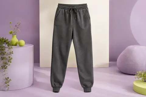 Pantalon de jogging gris foncé en coton, avec taille à cordon, poches et poignets côtelés