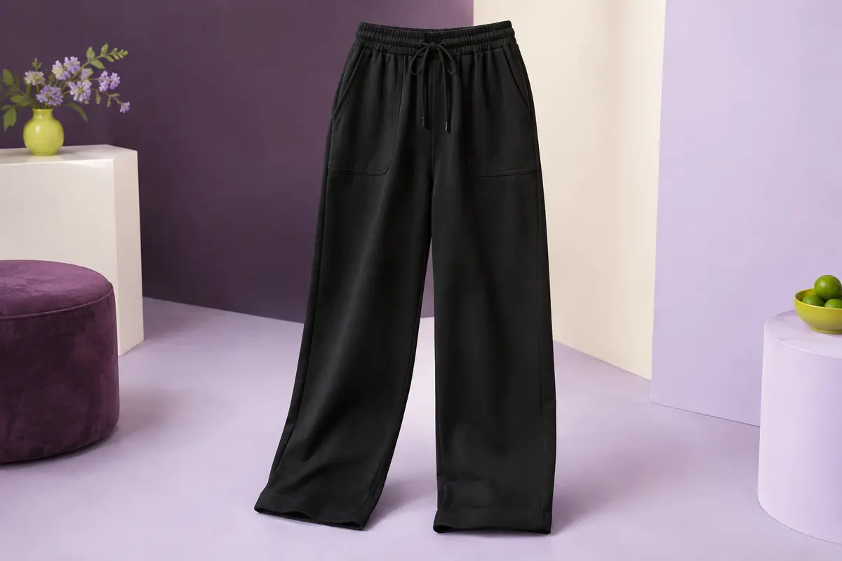 Pantalon de jogging noir pour femme, coupe ample, cordon de serrage et poches plaquées
